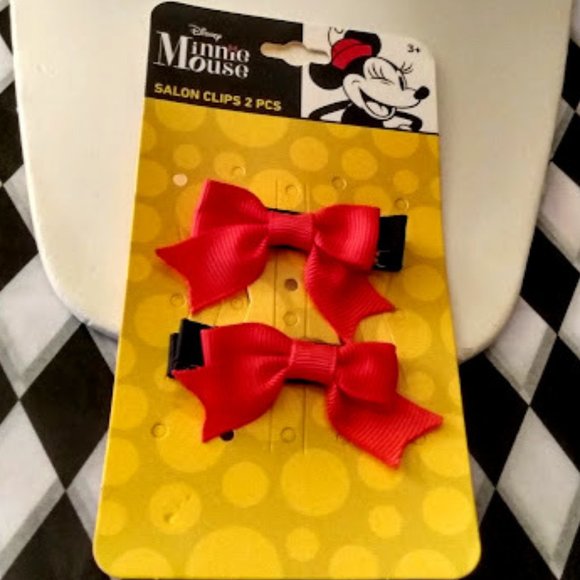 Disney Other - DISNEY 2pc MINNIE MOUSE Black/Red Bow Salon Hair Clips Set**NEW!